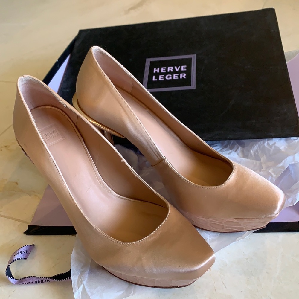 Herve Leger Satin Platform Pumps “Evita”
